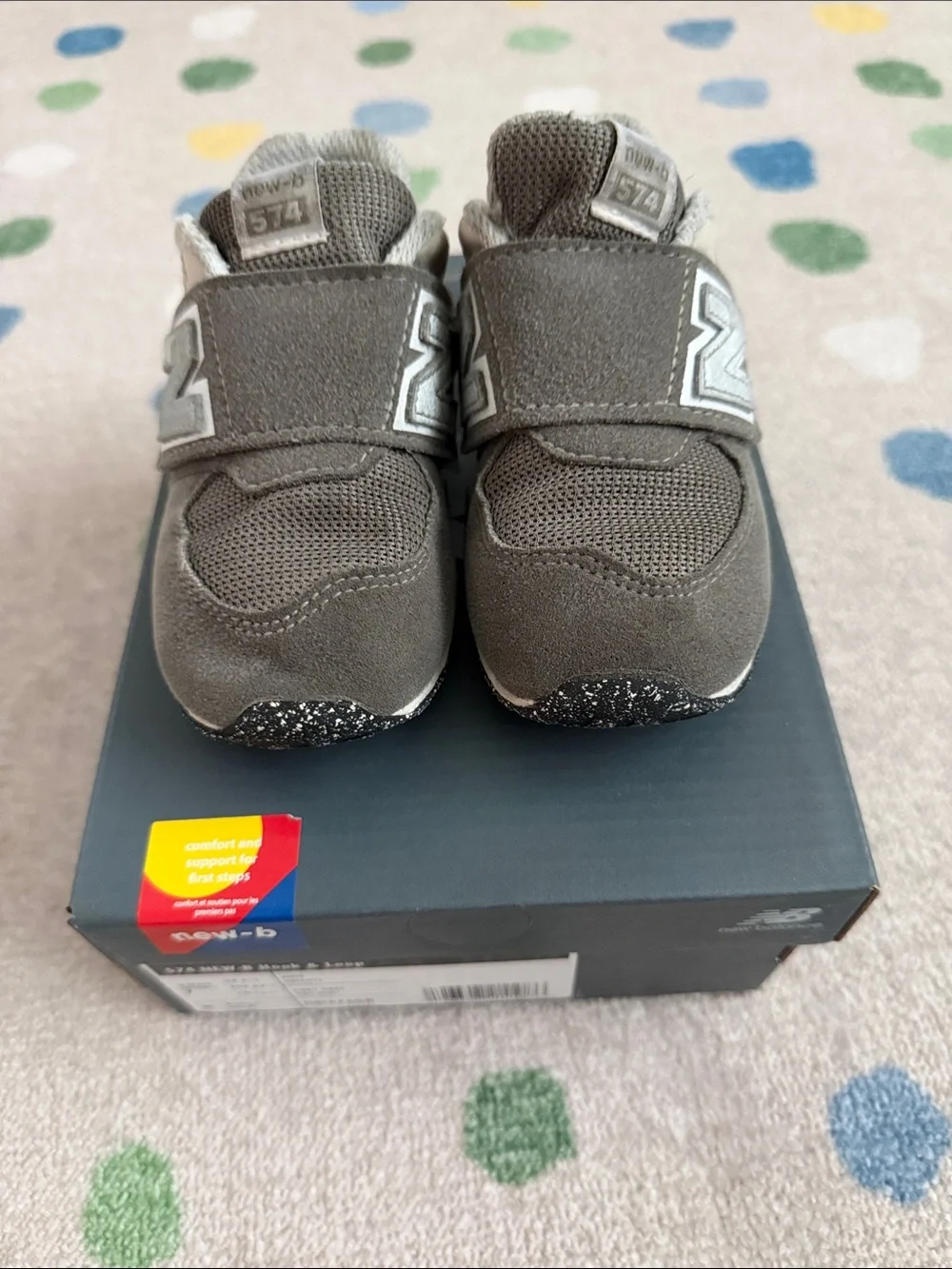 New Balance 574 New-B Hook & Loop Sneaker in Grey, size 7